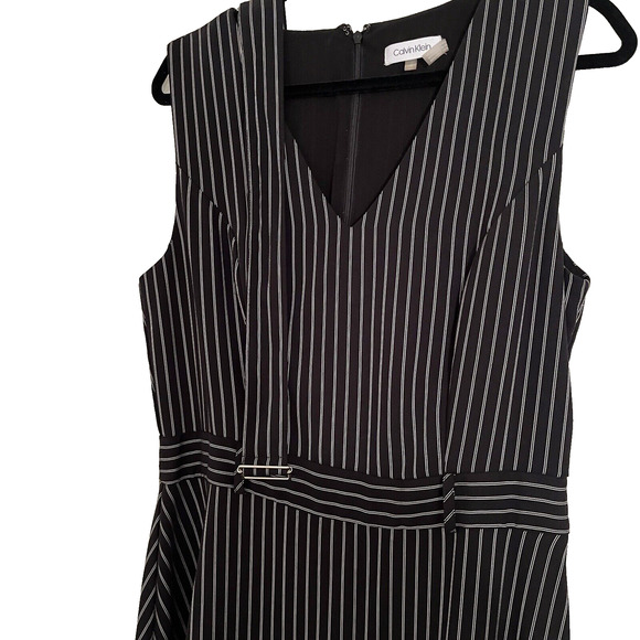 Calvin Klein Midi Dress SZ 10 Striped  Coquette Ruffle Asymmetrical Party Career - Picture 3 of 14